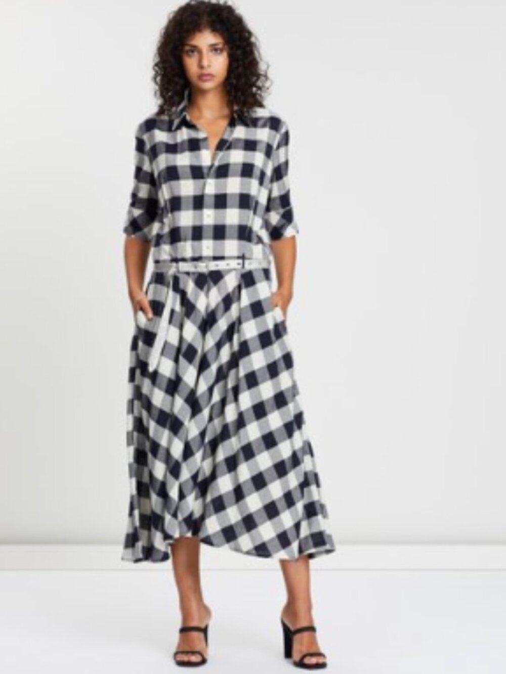 ✨ HOPE Gingham Shirt Dress – Navyv& White – Size M